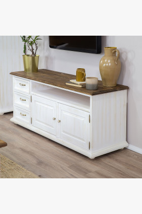 Massive TV-Kommode im provenzalischen Landhausstil Holz Weiß TYP 07